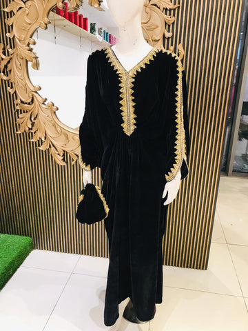 Siyah Gul Velvet Kaftan