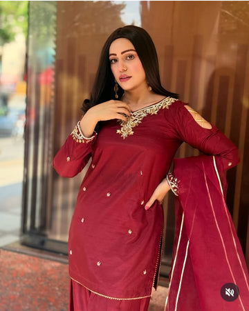 Handwork & Spray On Shirt Rawsilk Farshi Shalwar (3pc) SA-841