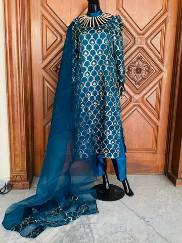 Embroidered Organza Suit With Grip Lining(3PC'S)