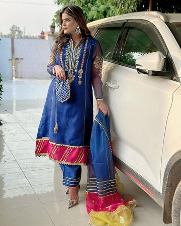 Organza Handwork Dress with Organza Multi Duppata(3pcs) SA-492