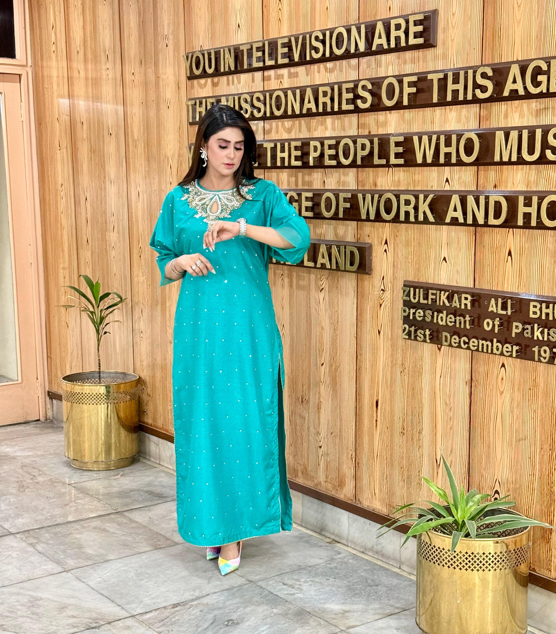 Handworked Long Straight Shirt Made On Rawsilk (Mother Of Pearl 2 pcs) SA-844