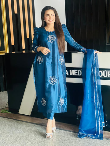 Tulip Dress Handwork On Shirt  Puff Sleeve(3pcs)