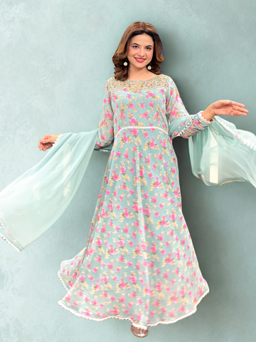 Korean Chiffon Frock Tila Emb Gala  ( Gallica Dress 3pc)SA-838