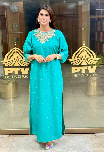 Handworked Long Straight Shirt Made On Rawsilk (Mother Of Pearl 2 pcs) SA-844