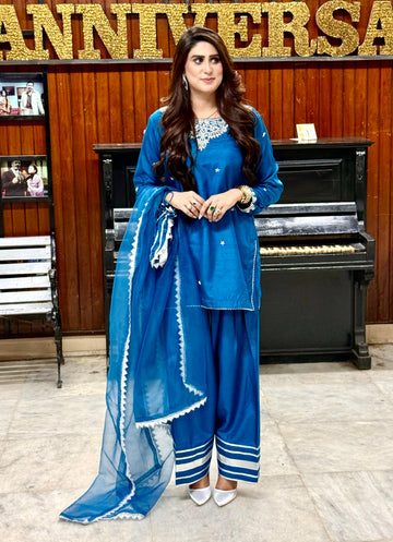 Handwork & Spray On Shirt Rawsilk Farshi Shalwar (3pc)