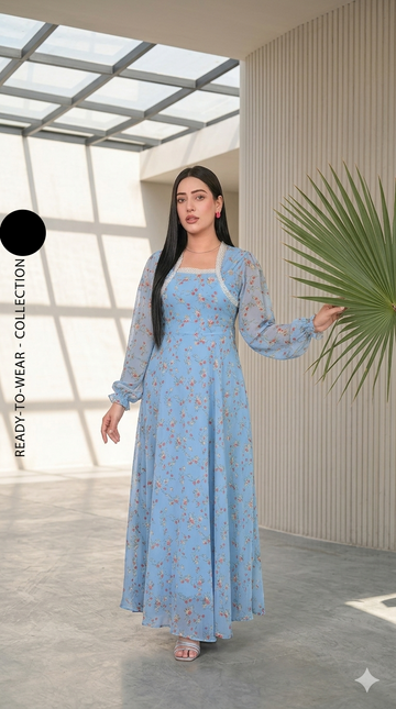 Chiffon Maxi With Lace  Under Soft Lining Attatched(1 PC)