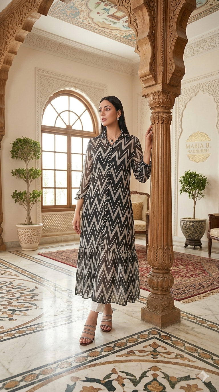 Chiffon Maxi With Pearl Button (Chiffon Frock)1 PC)