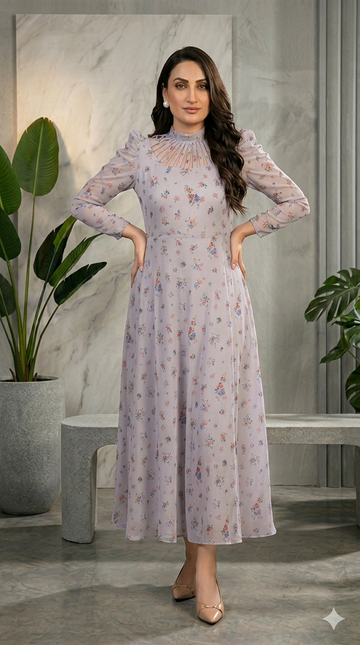 Chiffon Maxi Lining Attached& Wide Flair