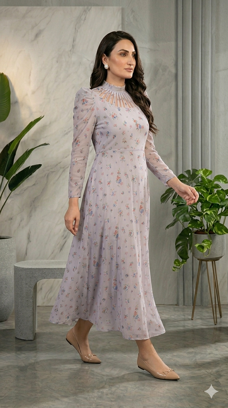 Chiffon Maxi Lining Attached& Wide Flair