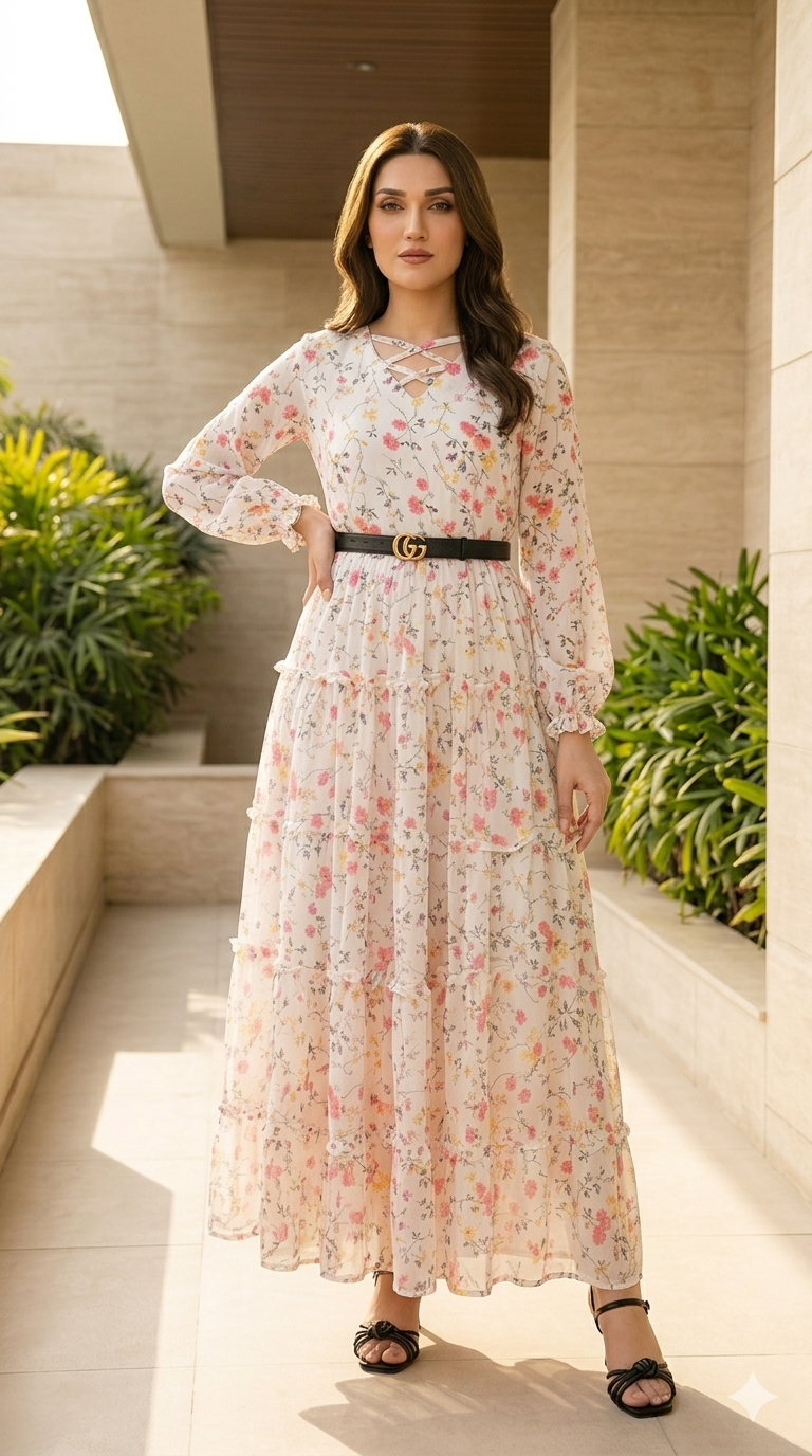 Chiffon Layer Maxi  With Soft lining Attatched(1 PC)