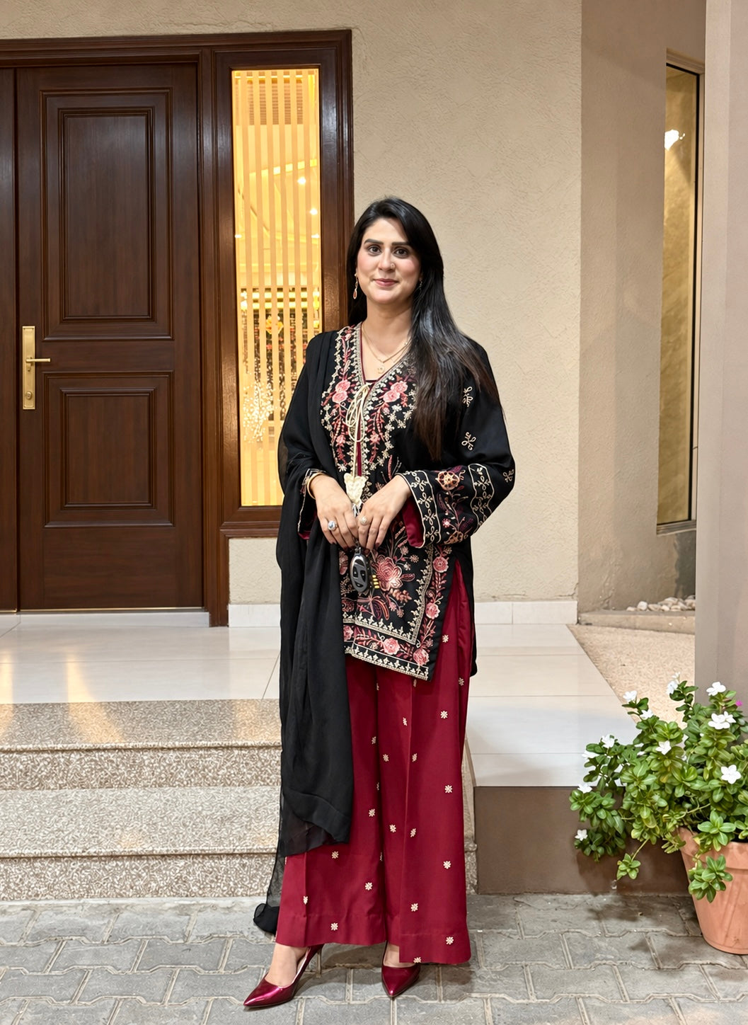 Elegant Black 3-Piece Dhanak Farshi Suit SA-1013