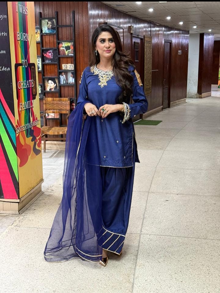 Handwork & Spray On Shirt Rawsilk Farshi Shalwar Set(3pcs)SA-841