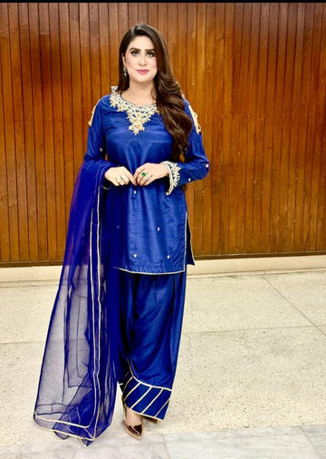 Handwork & Spray On Shirt Rawsilk Farshi Shalwar Set(3pcs)SA-841