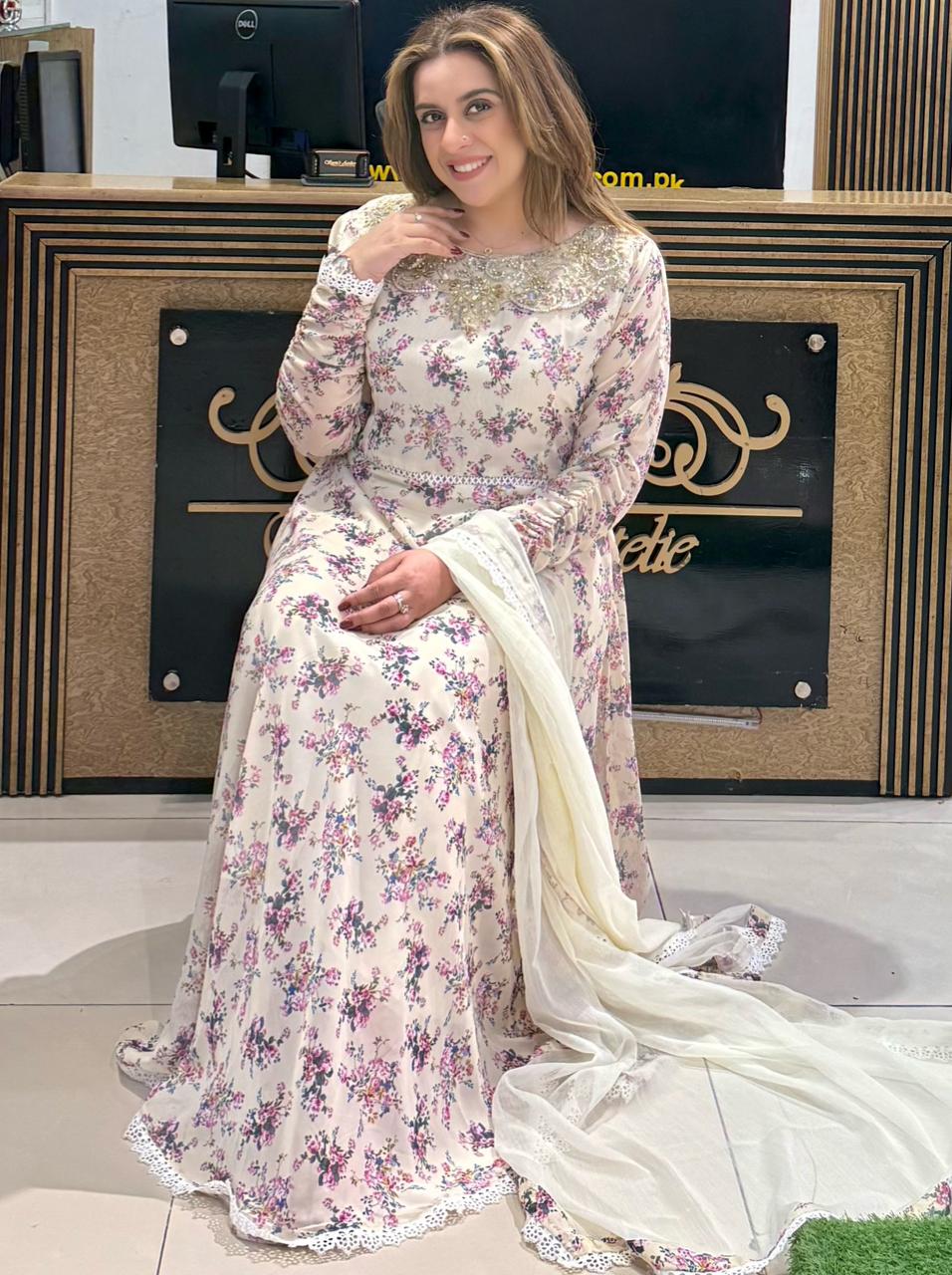 Korean Chiffon Frock Tila Emb Gala ( Gallica Dress 3pc)SA-838