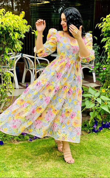 Printed Chicken Fabric Frock – Lightweight & Stylish