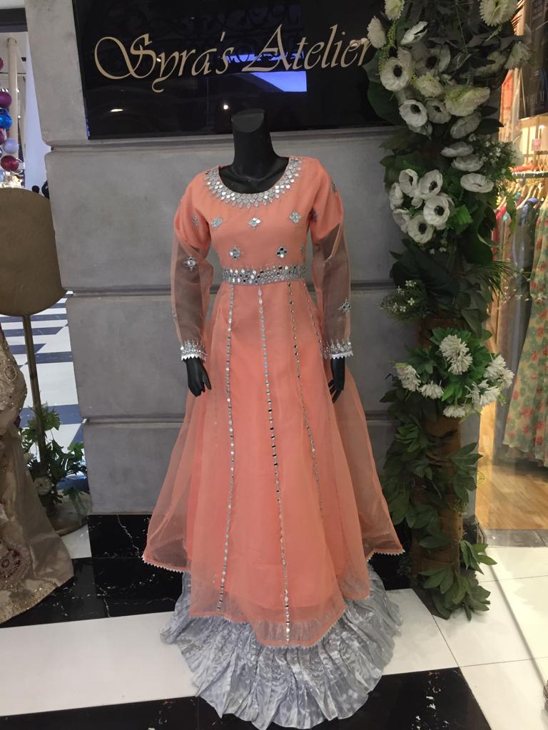 Organza Frock With Mirror 1(PC'S)