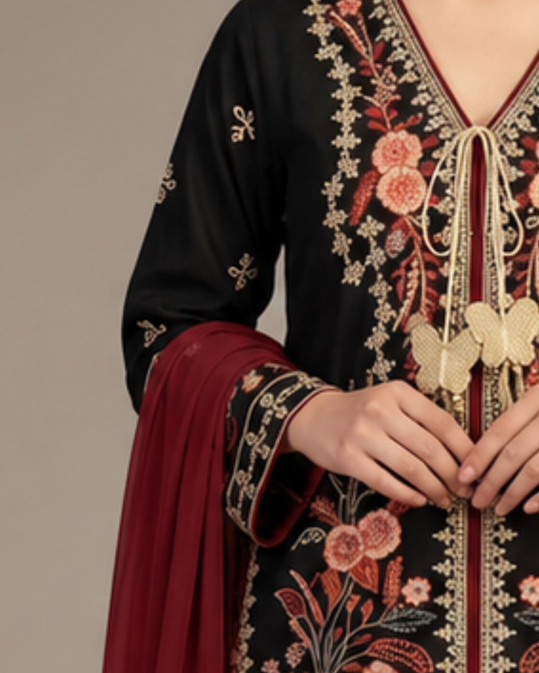 Elegant Black 3-Piece Dhanak Farshi Suit by Syra's Atelier — outfit image 5