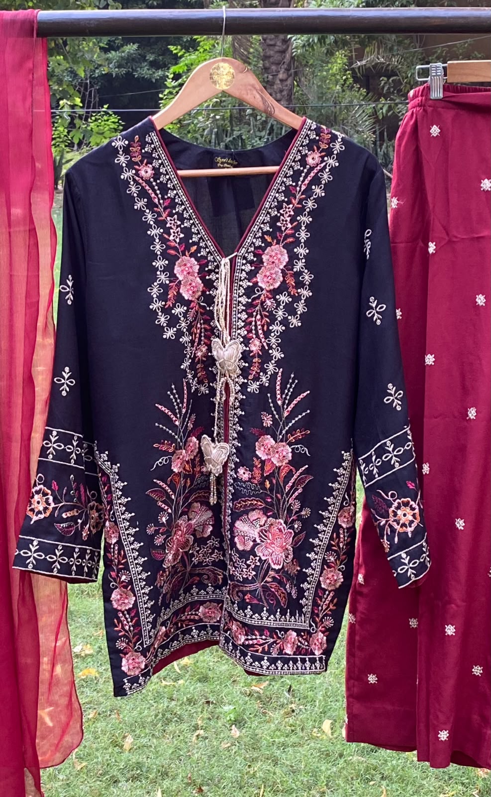 Elegant Black 3-Piece Dhanak Farshi Suit by Syra's Atelier — outfit image 6