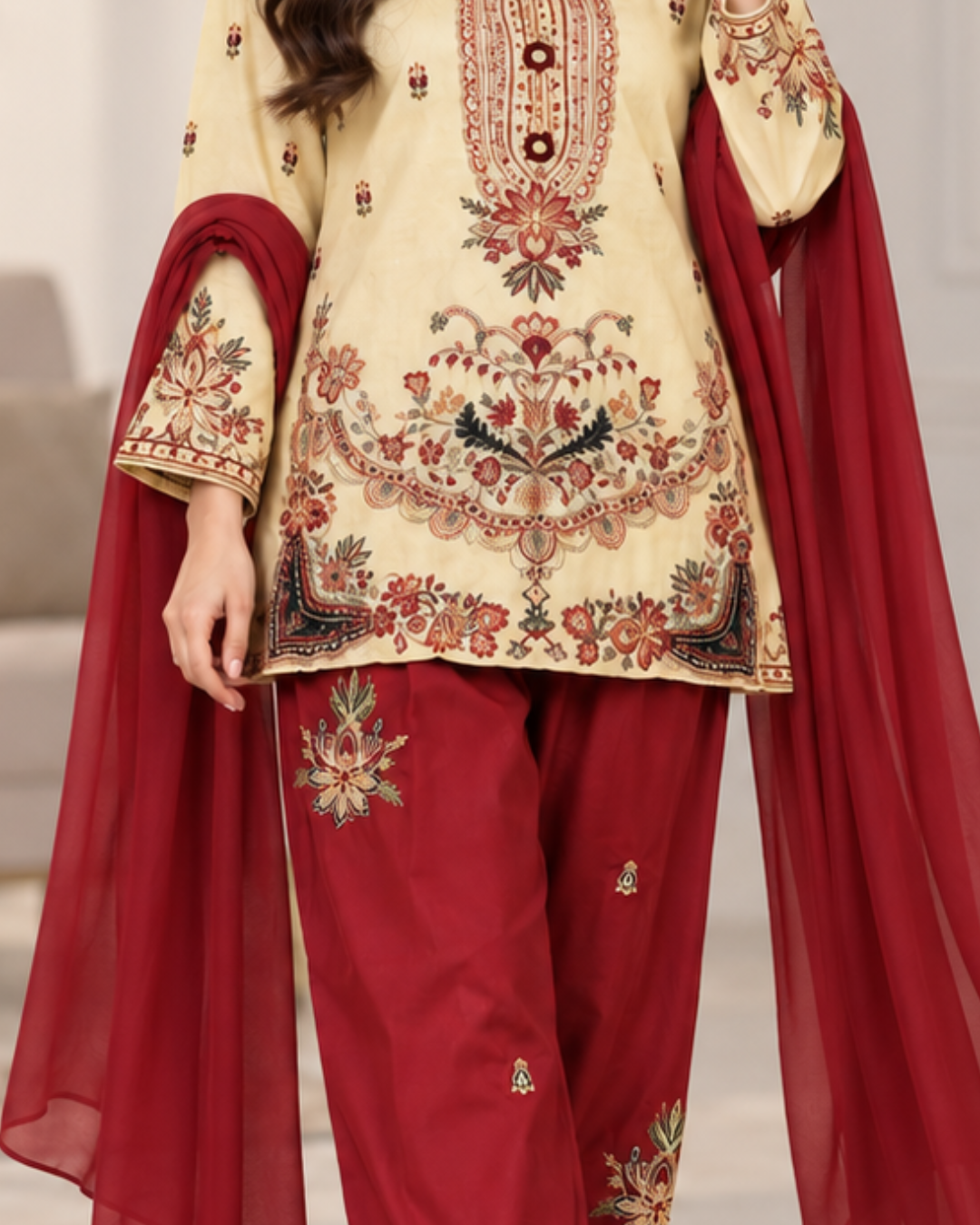 Luxe Loom 3-Piece Dhanak Farshi Suit by Syra's Atelier — outfit image 4